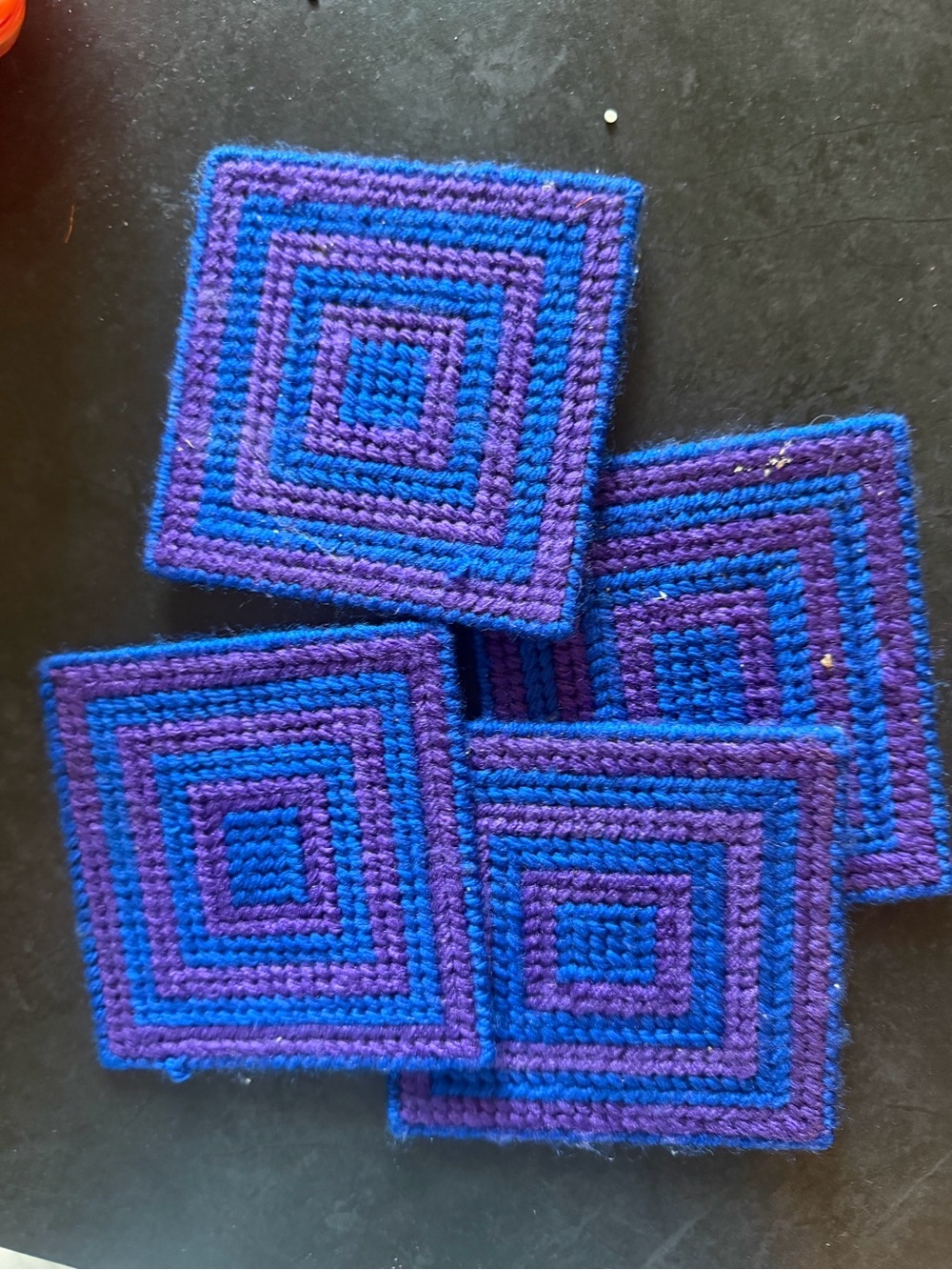 Handmade Blue and Purple Knit Square Coasters - Brand Unbranded